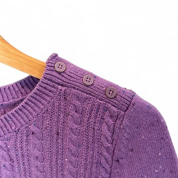 Purple Cable Knit Tweed Crewneck Sweater Cotton Size XS Talbots - Picture 2 of 5